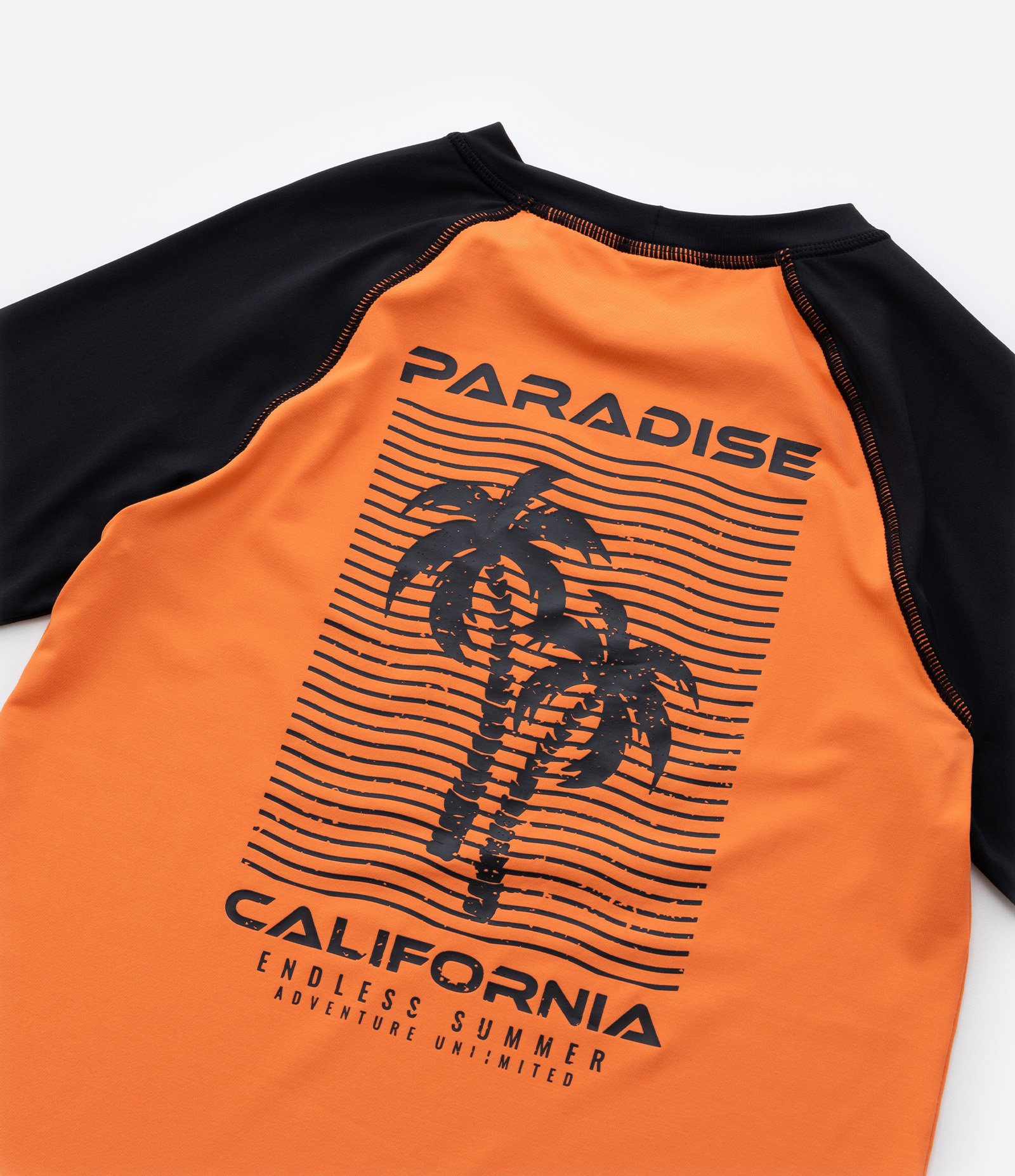 Camiseta Infantil com Proteção UV e Estampa Coqueiros - Tam 5 a 14 Anos Laranja/Preto 6