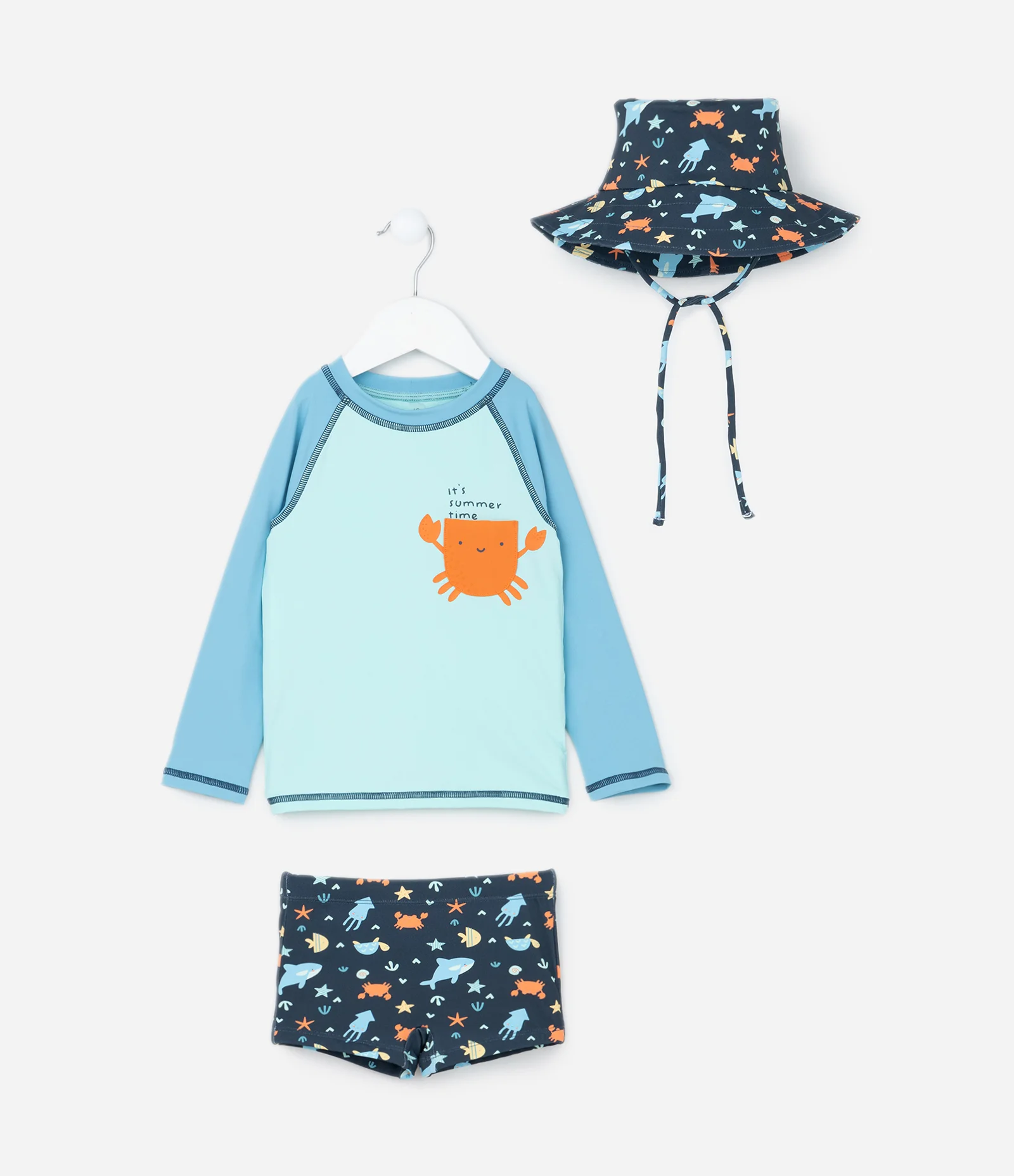 Conjunto Infantil com Proteção UV e Estampa Caranguejo - Tam 1 a 4 Anos Azul 1