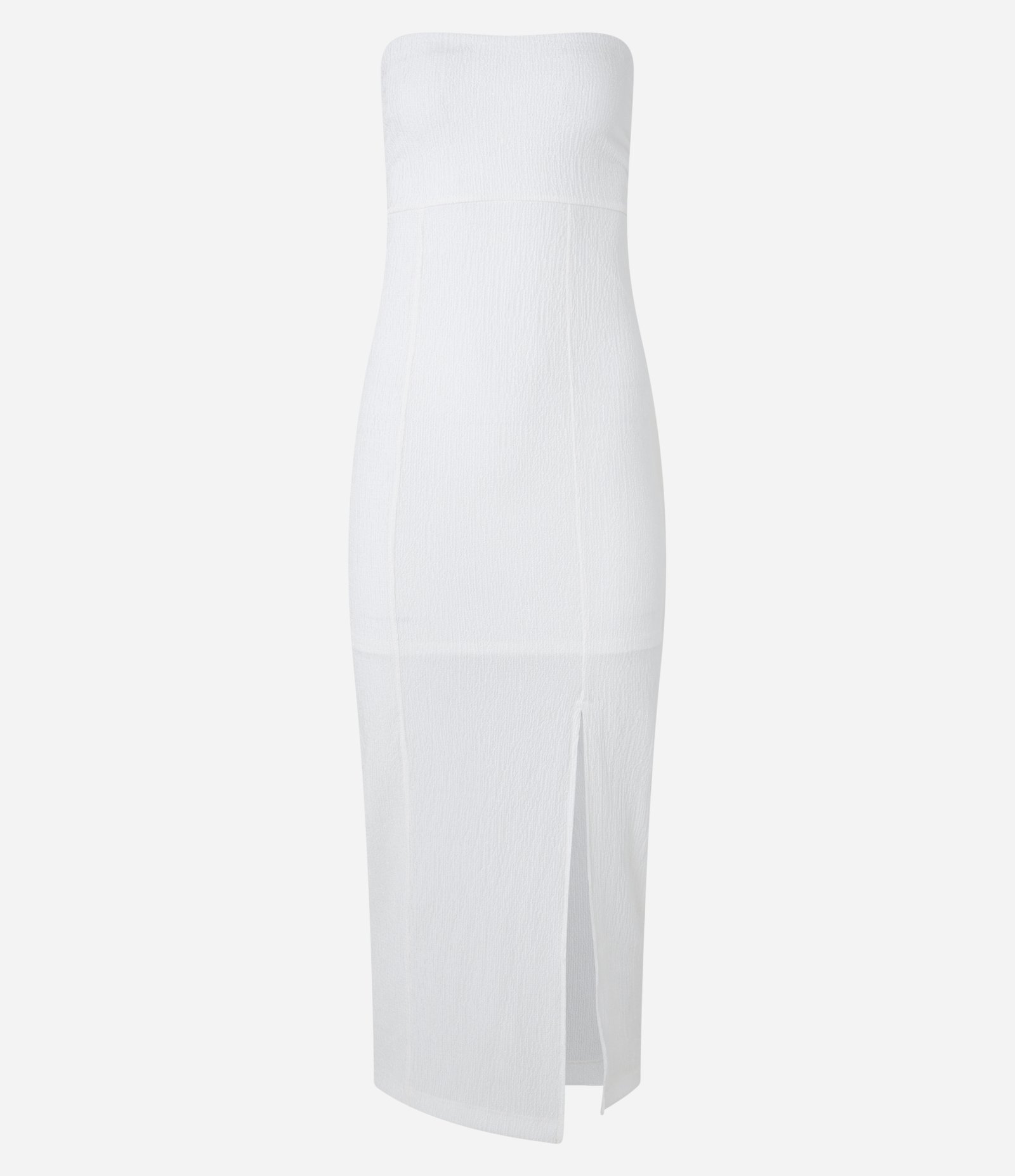 Vestido Long Midi Texturizado com Forro e Fenda na Lateral Branco 6