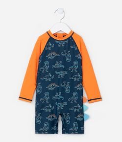 Macacão de Praia Infantil com Proteção UV e Estampa Dinos - Tam 1 a 4 Anos