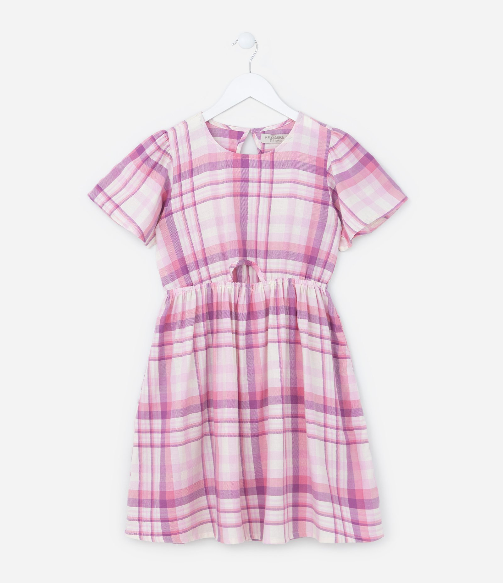 Vestido Infantil com Recorte Vazado e Estampa Xadrez - Tam 5 a 14 Anos Rosa 1