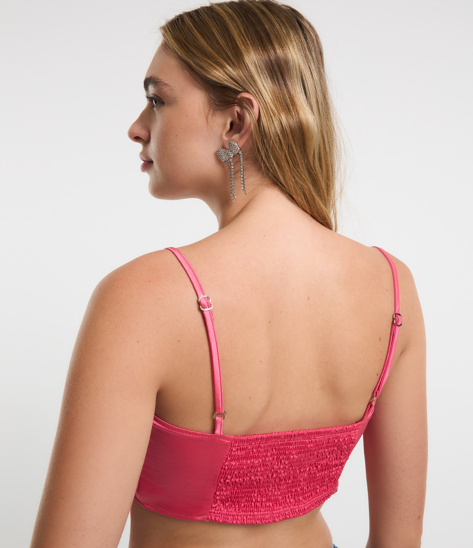 Blusa Cropped em Alfaiataria com Laço Aplicado Rosa 3