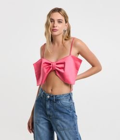 Blusa Cropped em Alfaiataria com Laço Aplicado