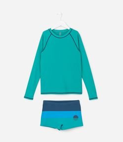 Conjunto Infantil com Proteção UV e Estampa de Listras - Tam 5 a 14 Anos