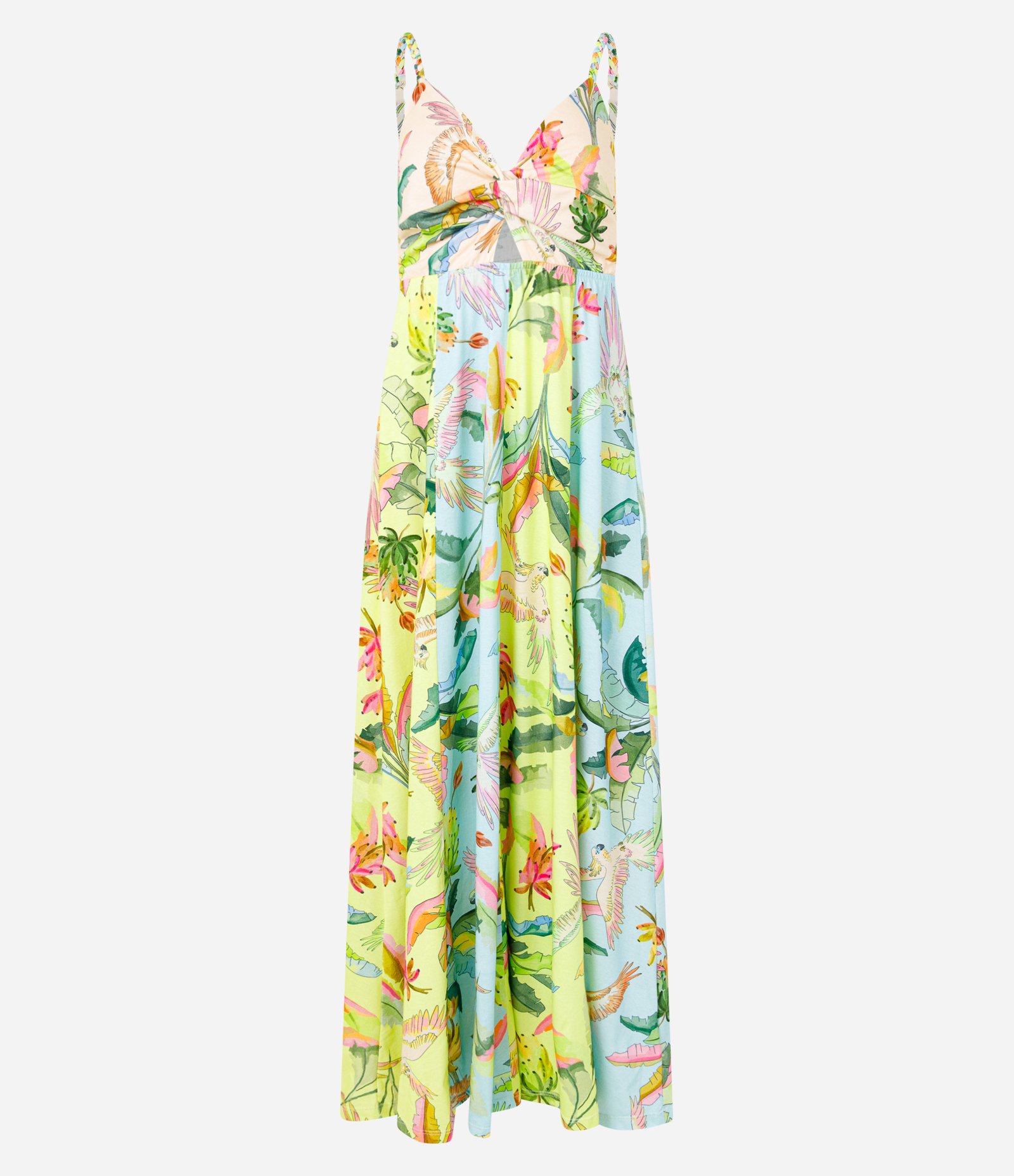 Vestido New Midi em Algodão com Decote Torcido e Mix de Estampas Tropical Multicores 6