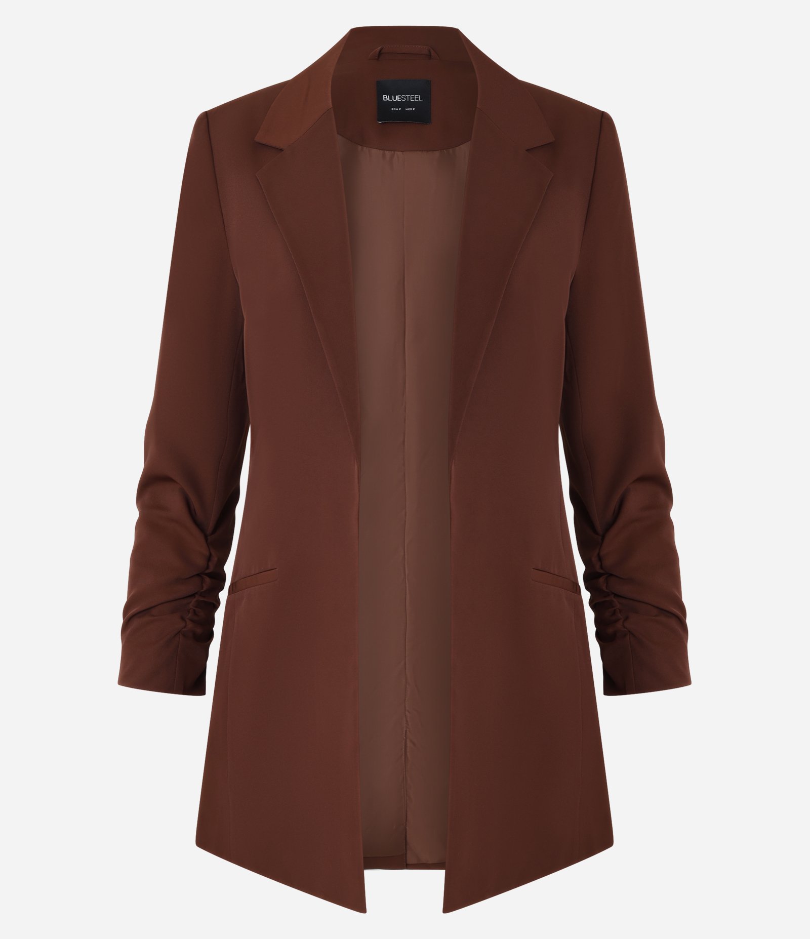 Blazer Alongado de Alfaiataria em Crepe com Franzido nas Mangas Chocolate 5