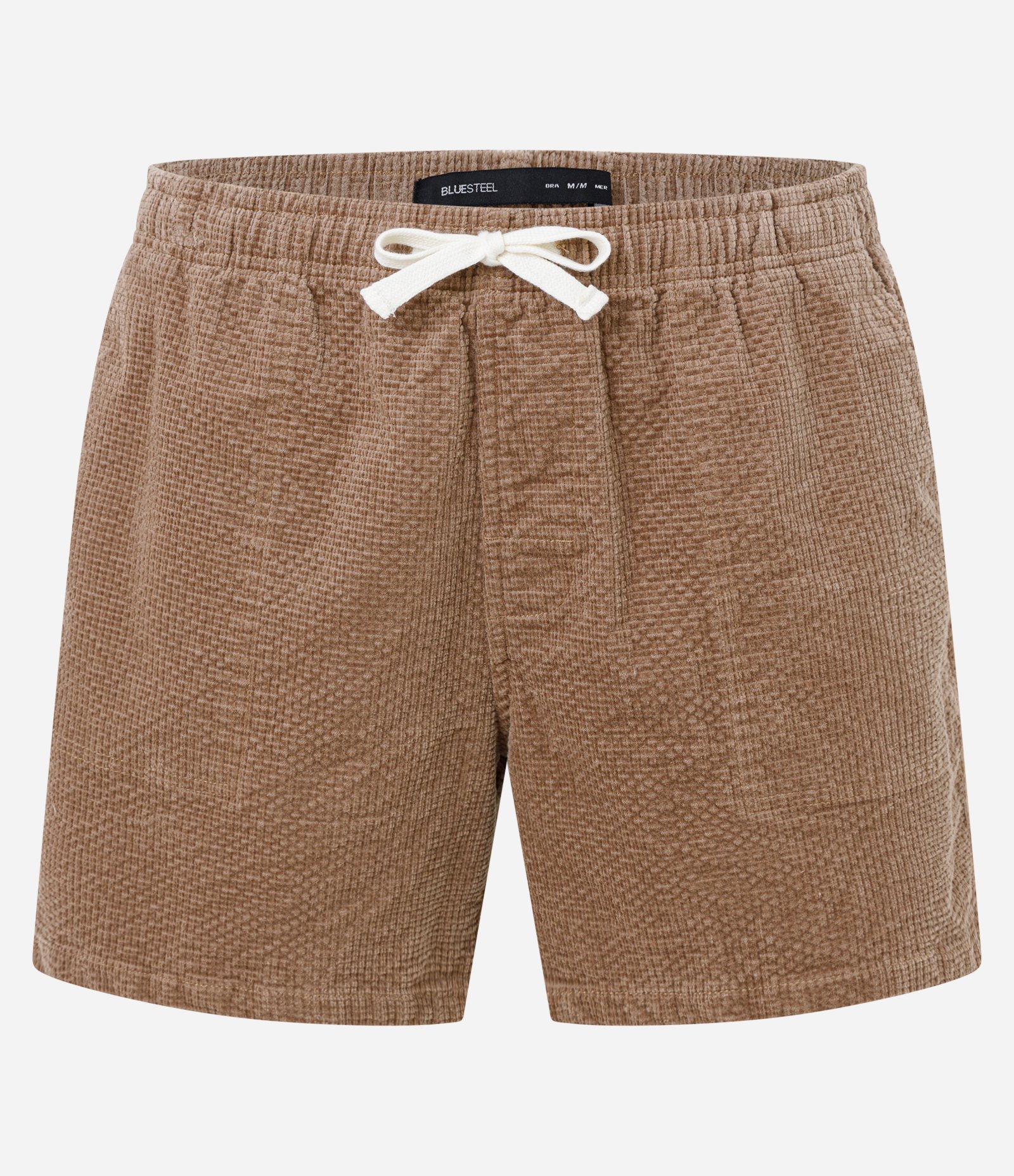 Bermuda Slim em Veludo Cotelê com Cós Elástico e Textura Xadrez Marrom 5