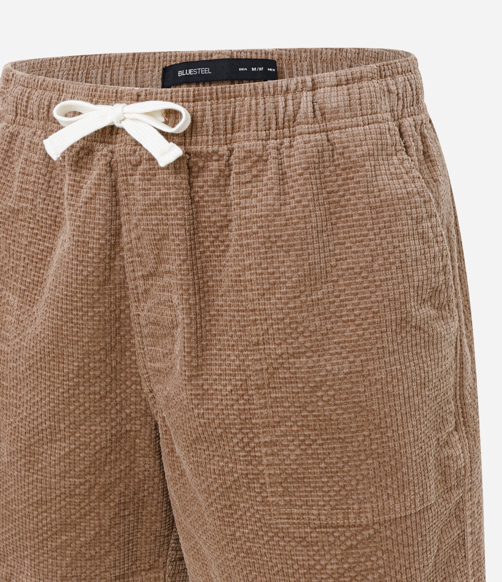 Bermuda Slim em Veludo Cotelê com Cós Elástico e Textura Xadrez Marrom 6