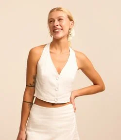 Blusa Colete em Viscolinho com Frente Única e Botões