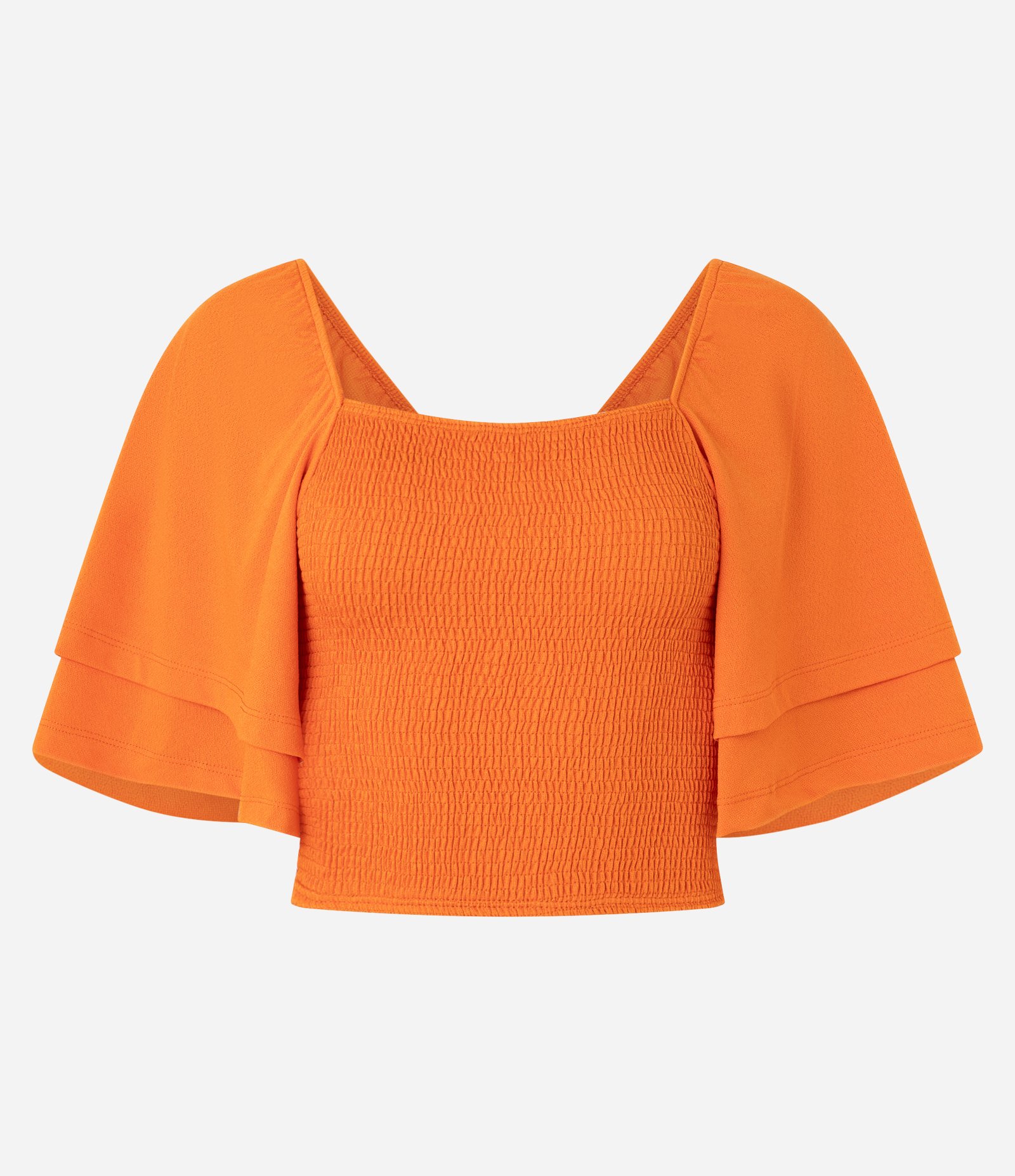 Blusa Curta em Lastex com Manga Godê Laranja 4