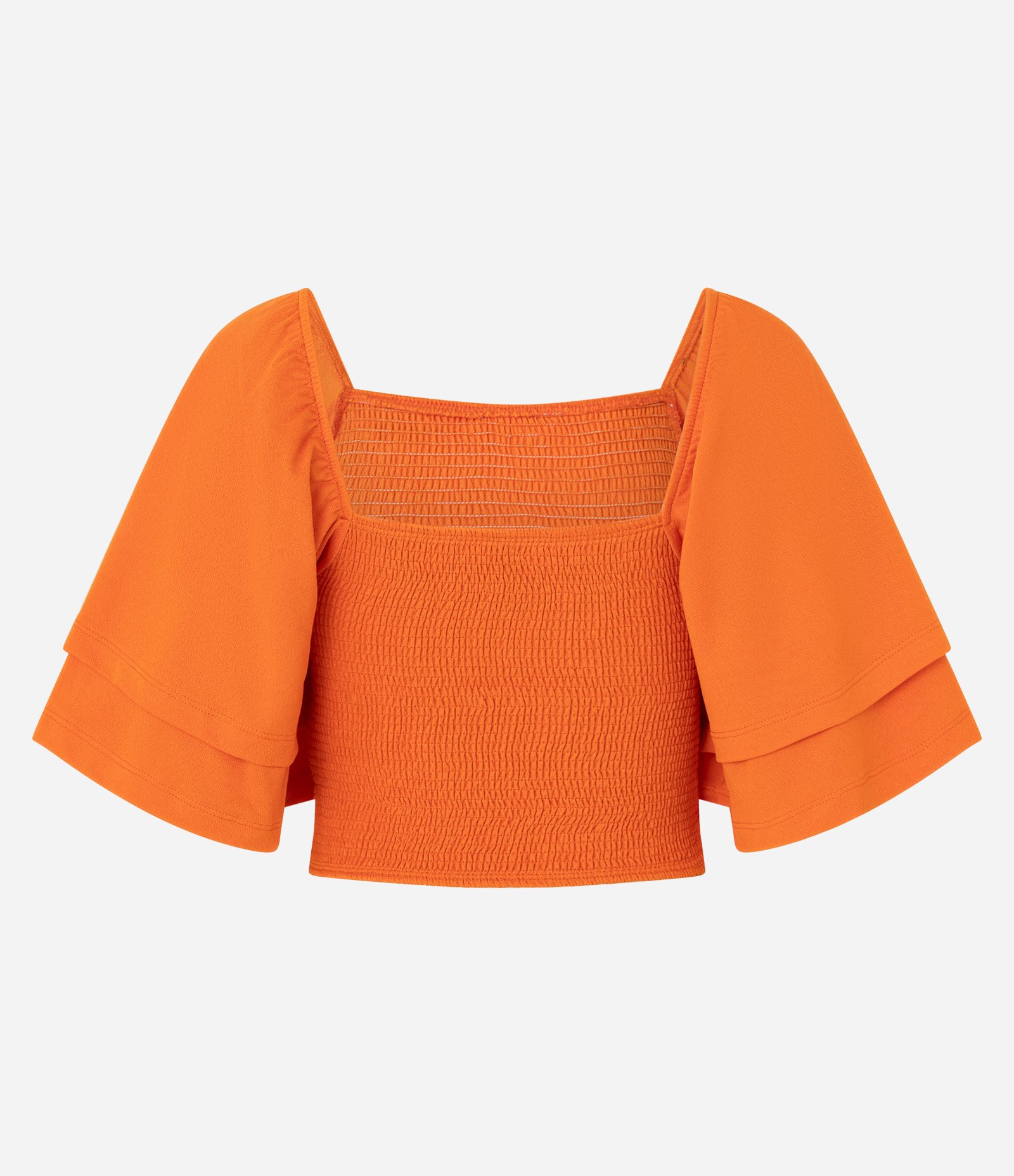Blusa Curta em Lastex com Manga Godê Laranja 6