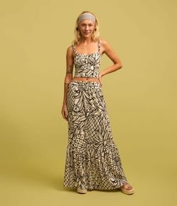 Saia New Midi Evasê Texturizada de Abacaxi