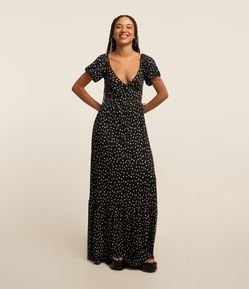 Vestido New Midi Texturizado com Estampa Poá