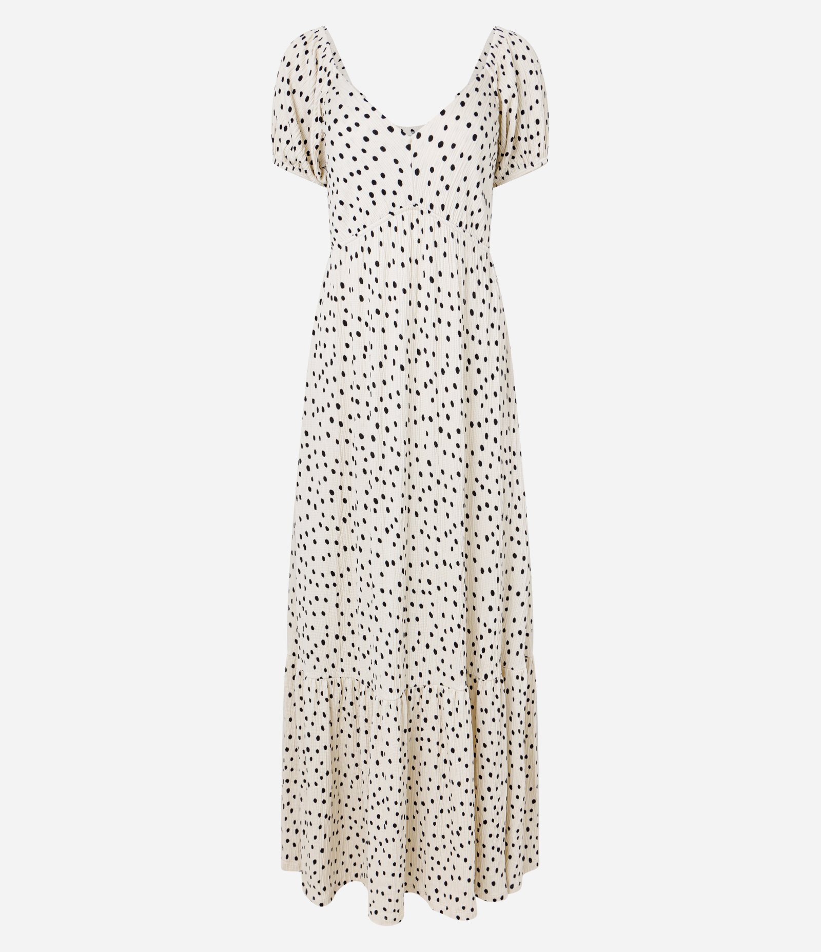 Vestido New midi com Decote em V Estampado Poá Off White 4