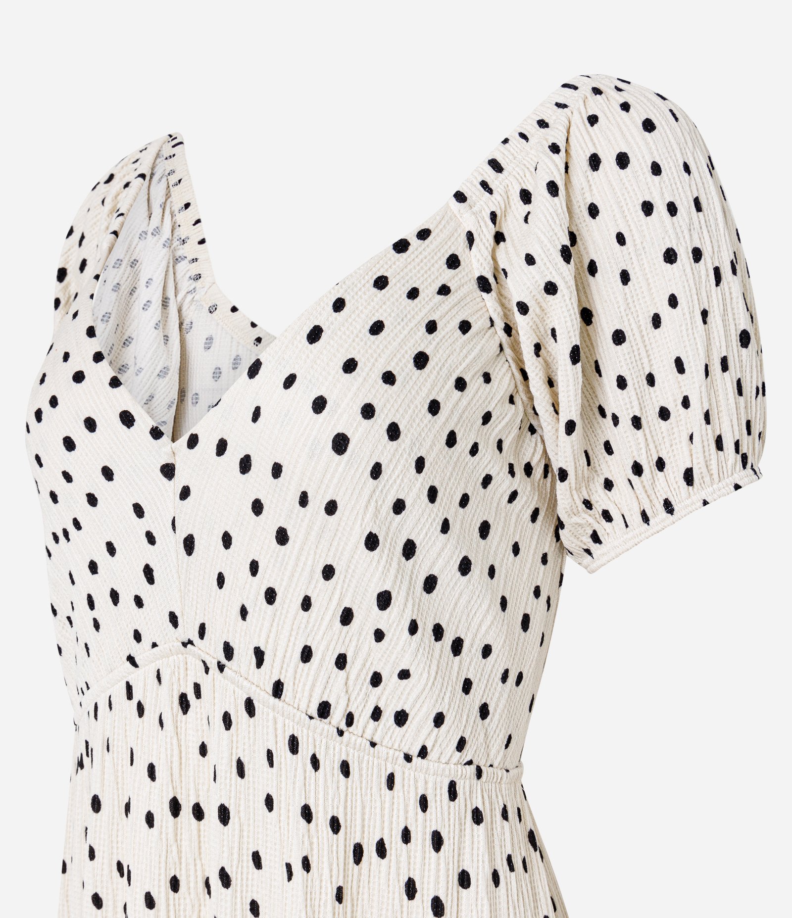 Vestido New midi com Decote em V Estampado Poá Off White 5