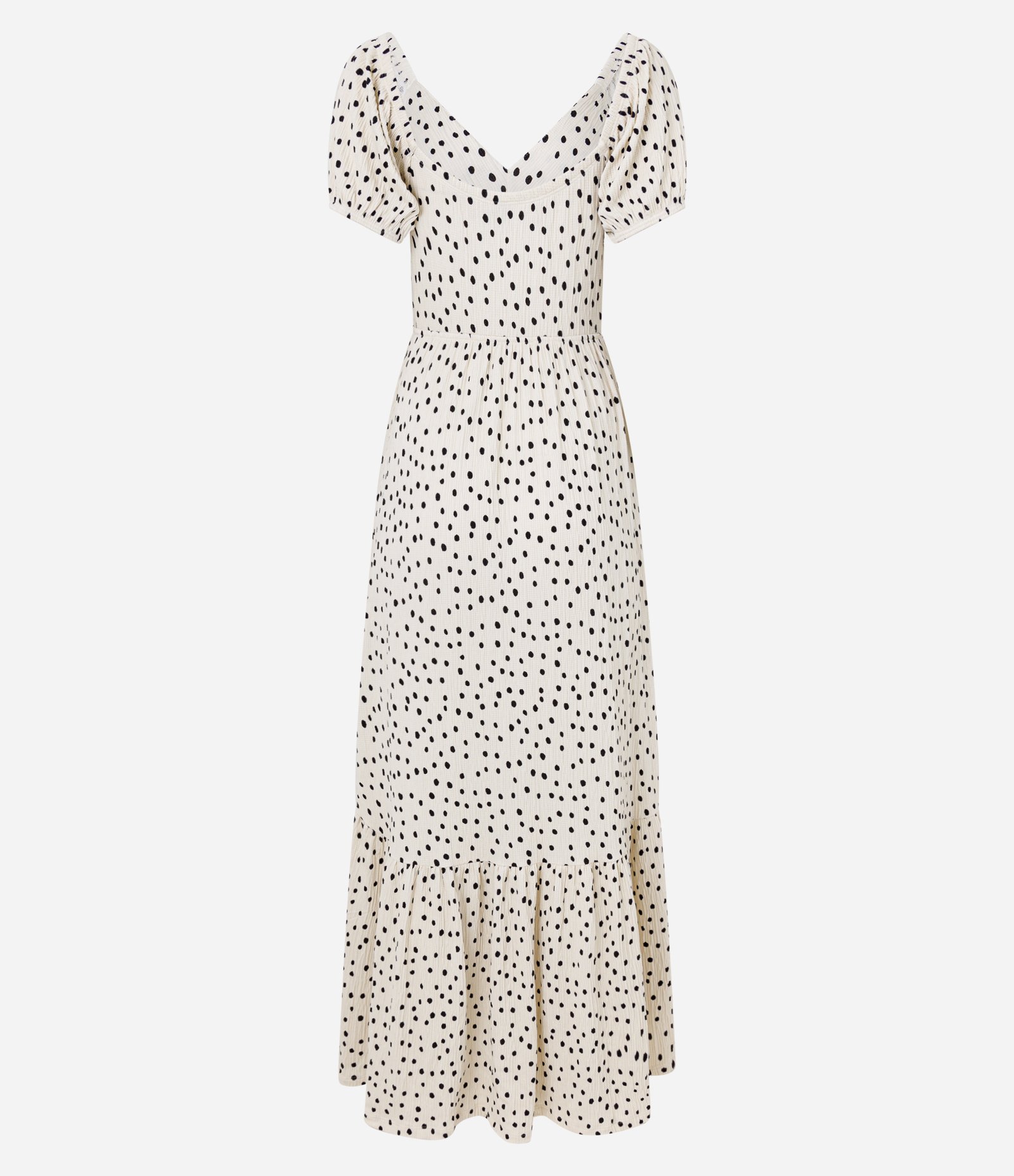 Vestido New midi com Decote em V Estampado Poá Off White 6