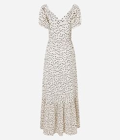 Vestido New midi com Decote em V Estampado Poá