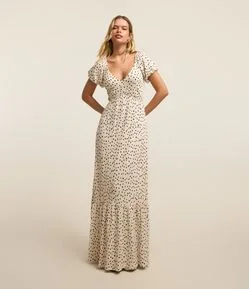 Vestido New midi com Decote em V Estampado Poá