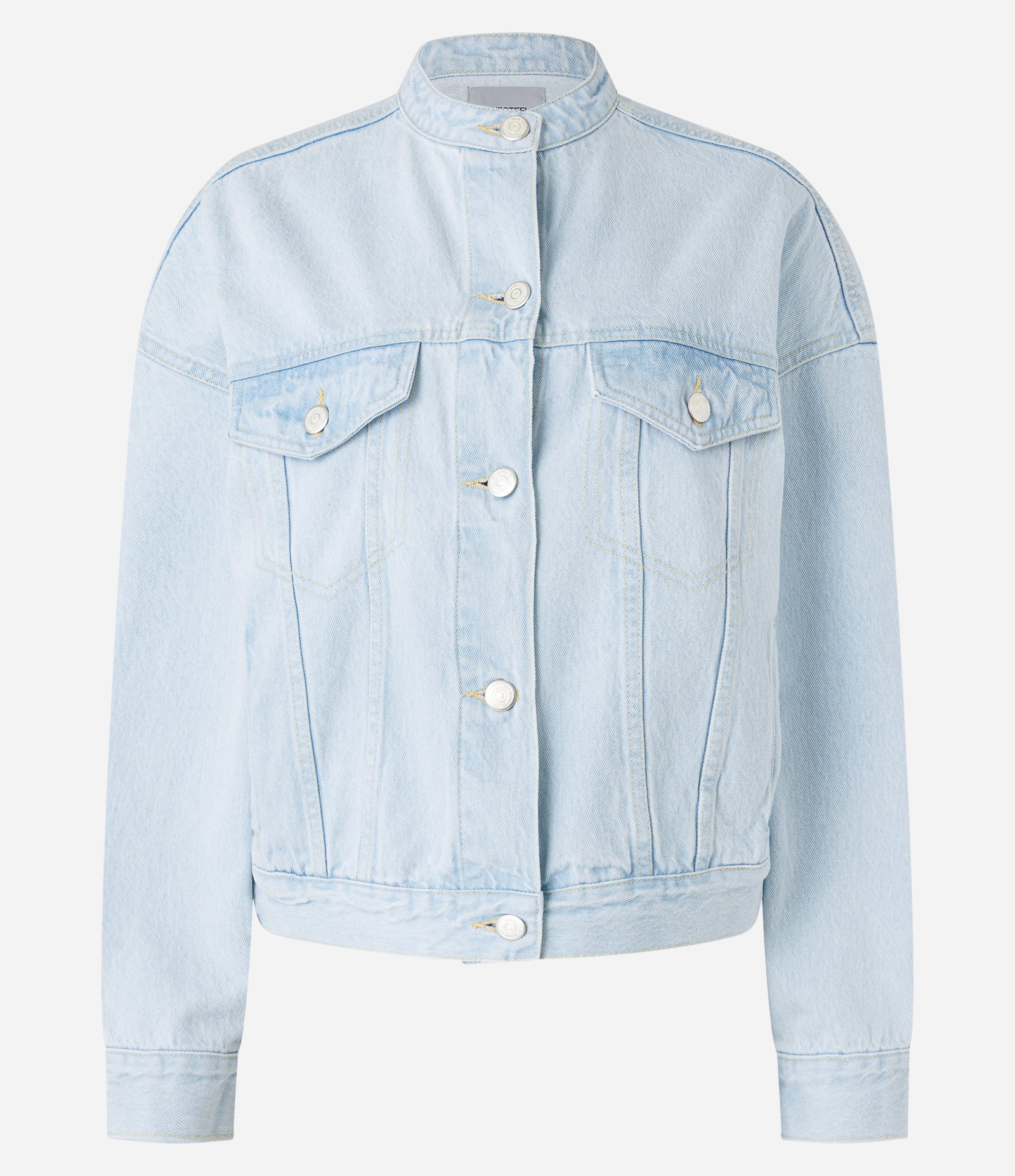 Jaqueta Trucker em Jeans com Gola Alta e Bolsos Azul Claro 5