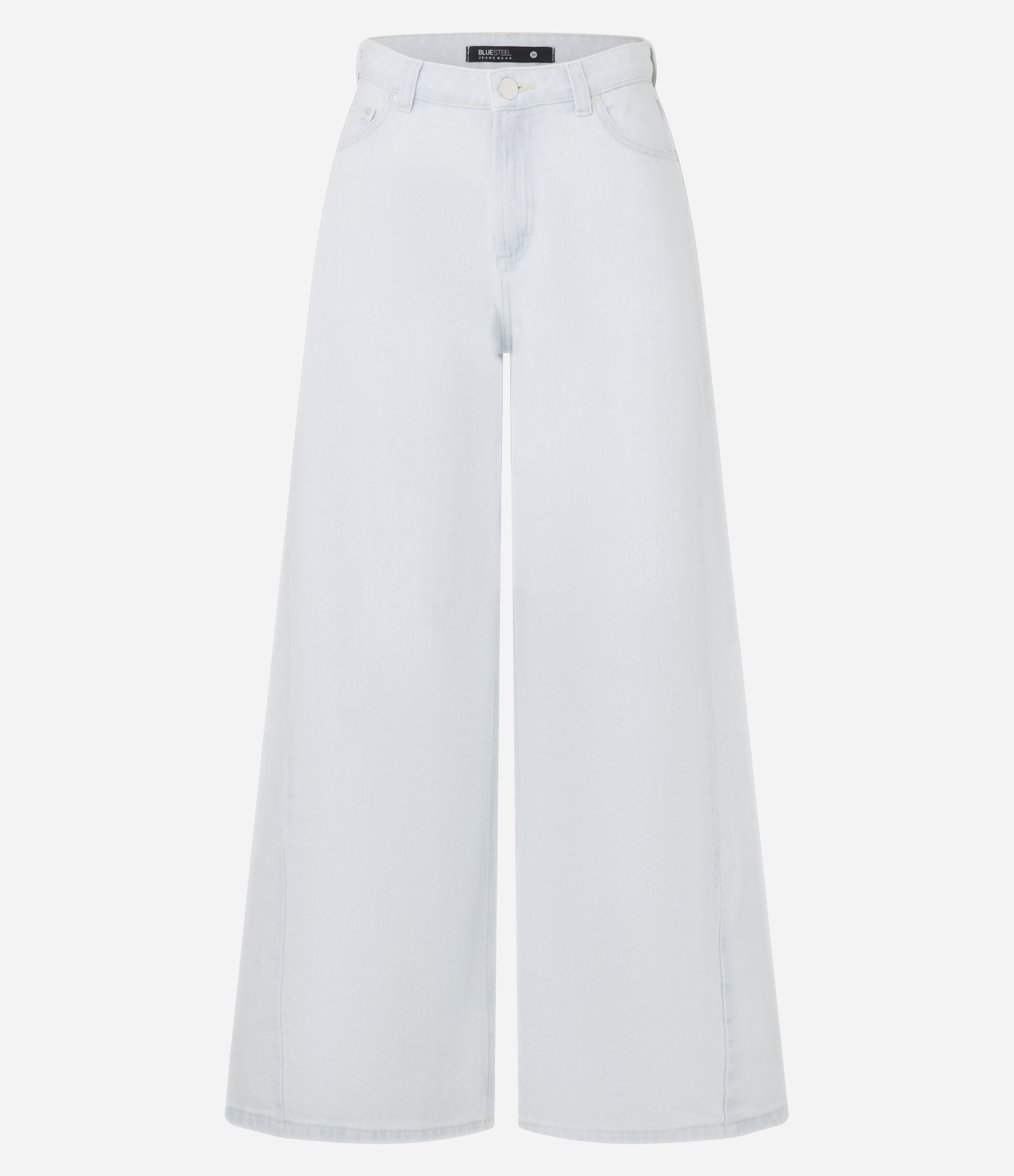 Calça Palazzo em Jeans Delavê com Recorte na Perna Azul 5