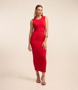 Vestido Reto Midi Sem Manga em Poliamida