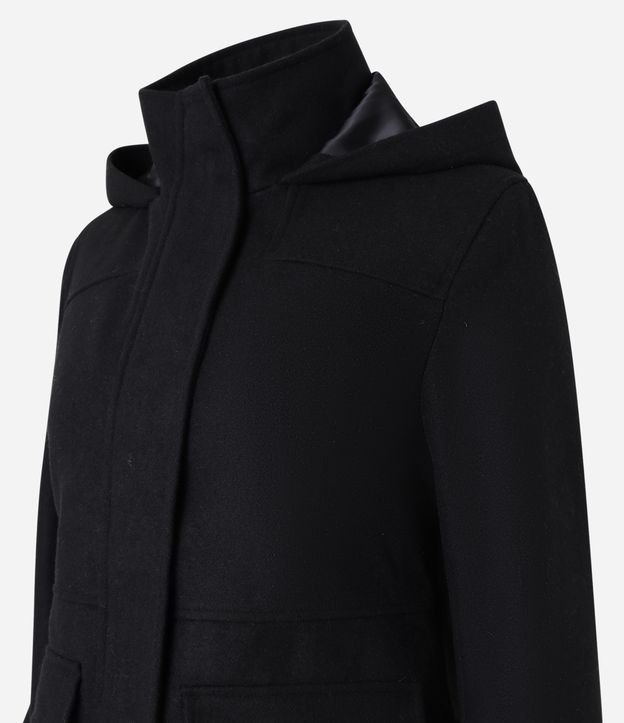 Jaqueta Alongada em Polyvelour com Capuz e Bolsos