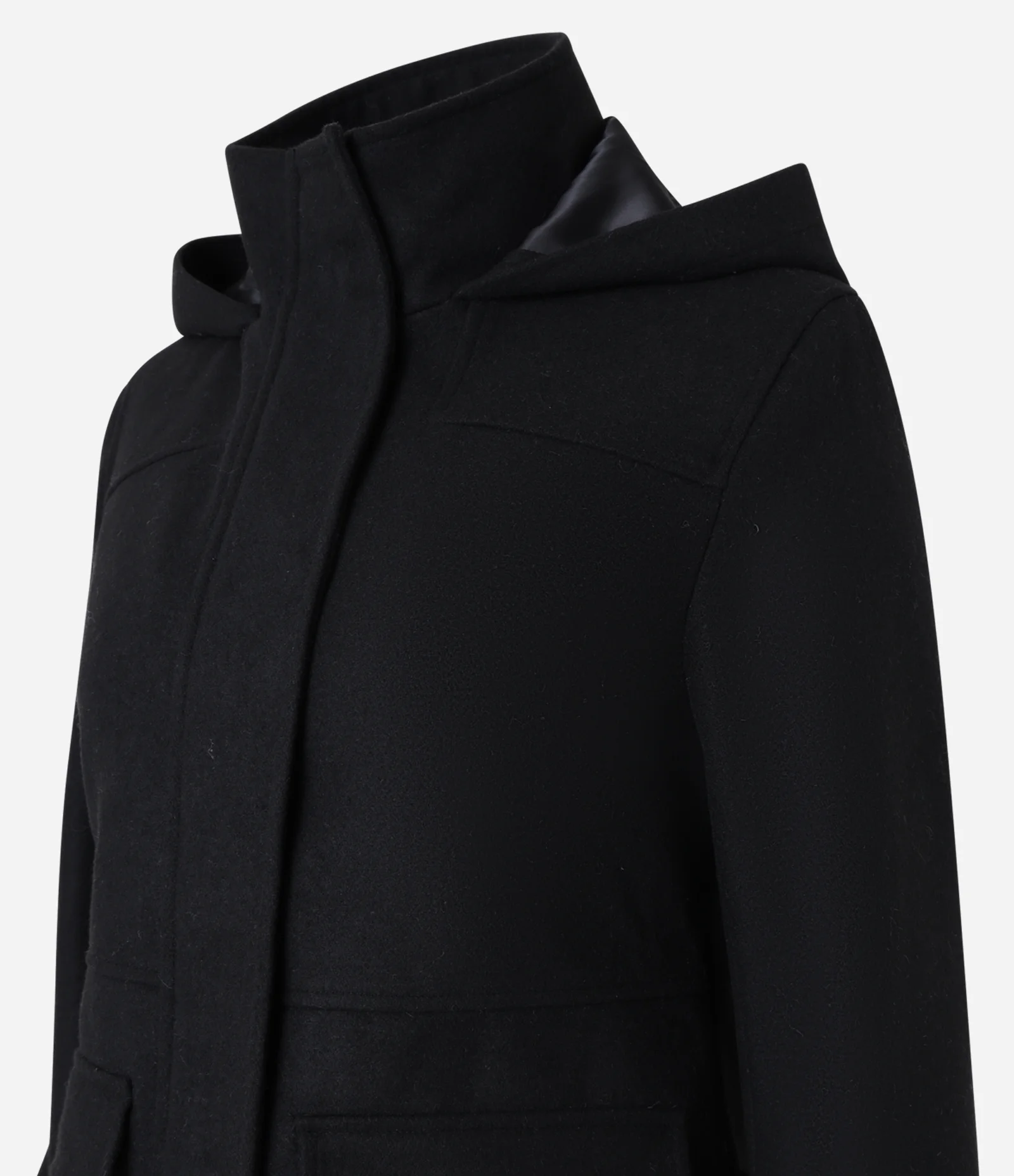 Jaqueta Alongada em Polyvelour com Capuz e Bolsos Preto 2