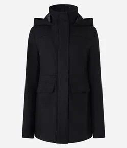 Jaqueta Alongada em Polyvelour com Capuz e Bolsos