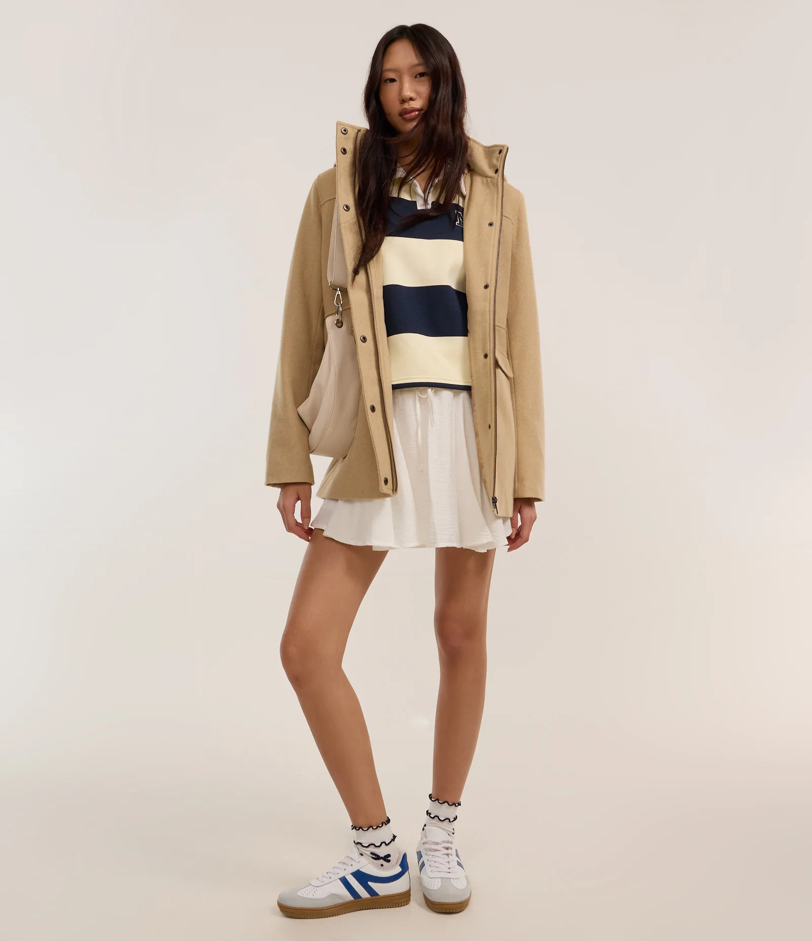 ジャケット・アウター 19AW WOOL OVER JACKET SIZE2 Jaqueta Alongada em Polyvelour com Capuz e Bolsos Bege