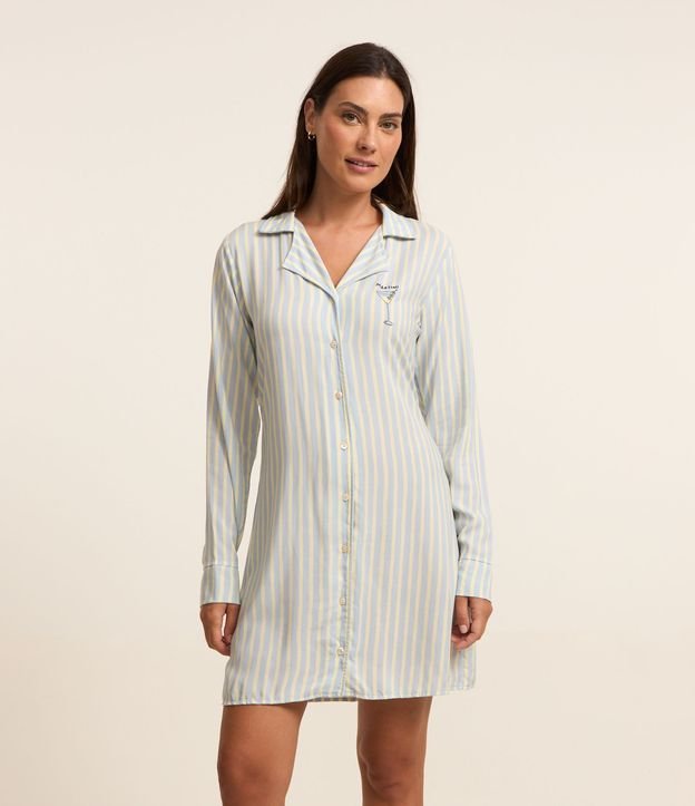 Camisola em Tricoline Listrado com Drink Estampado