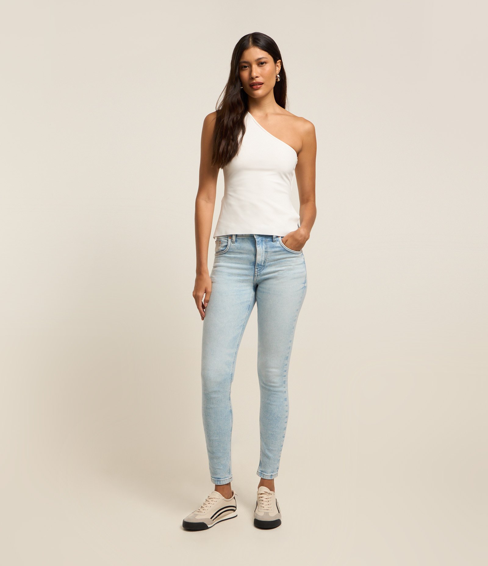 Calça Skinny em Jeans Delavê com Elastano Azul 1