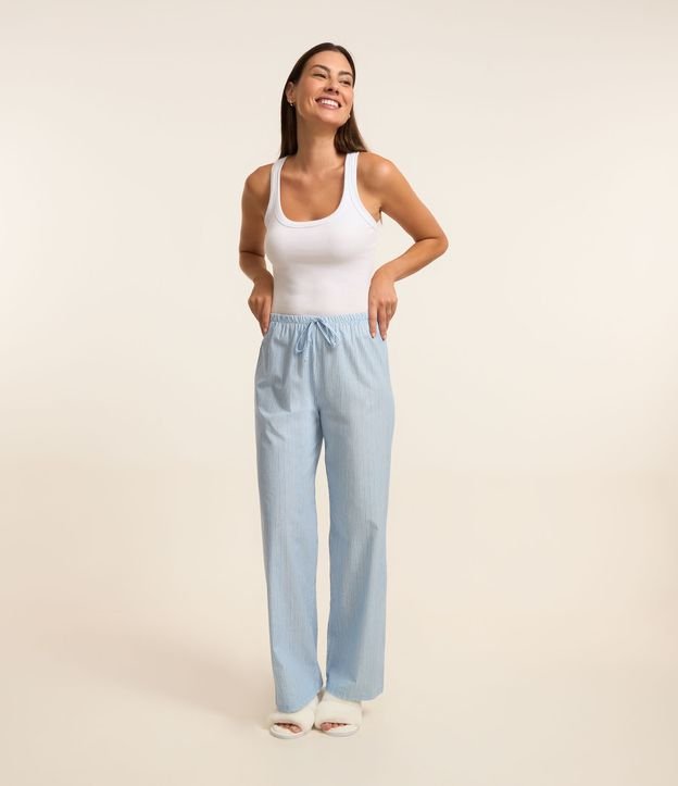 Calça de Pijama em Tricoline Listrada
