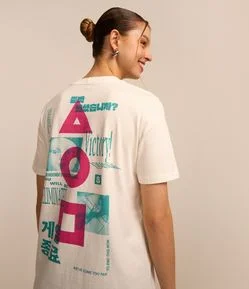 Camiseta Alongada em Algodão com Estampa Round 6