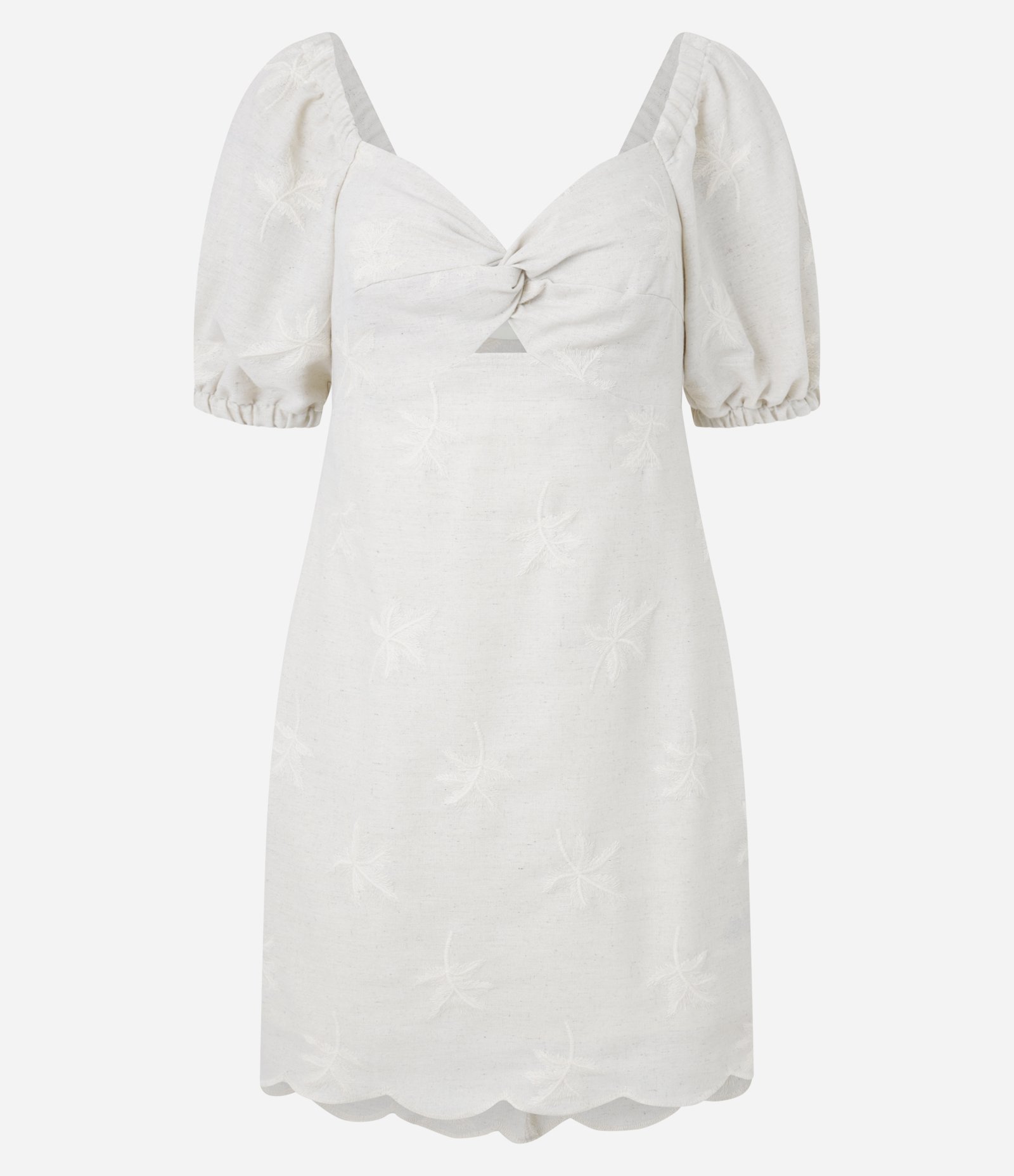 Vestido em Viscolinho com Manga Bufante e Coqueiros Bordados Off White 5