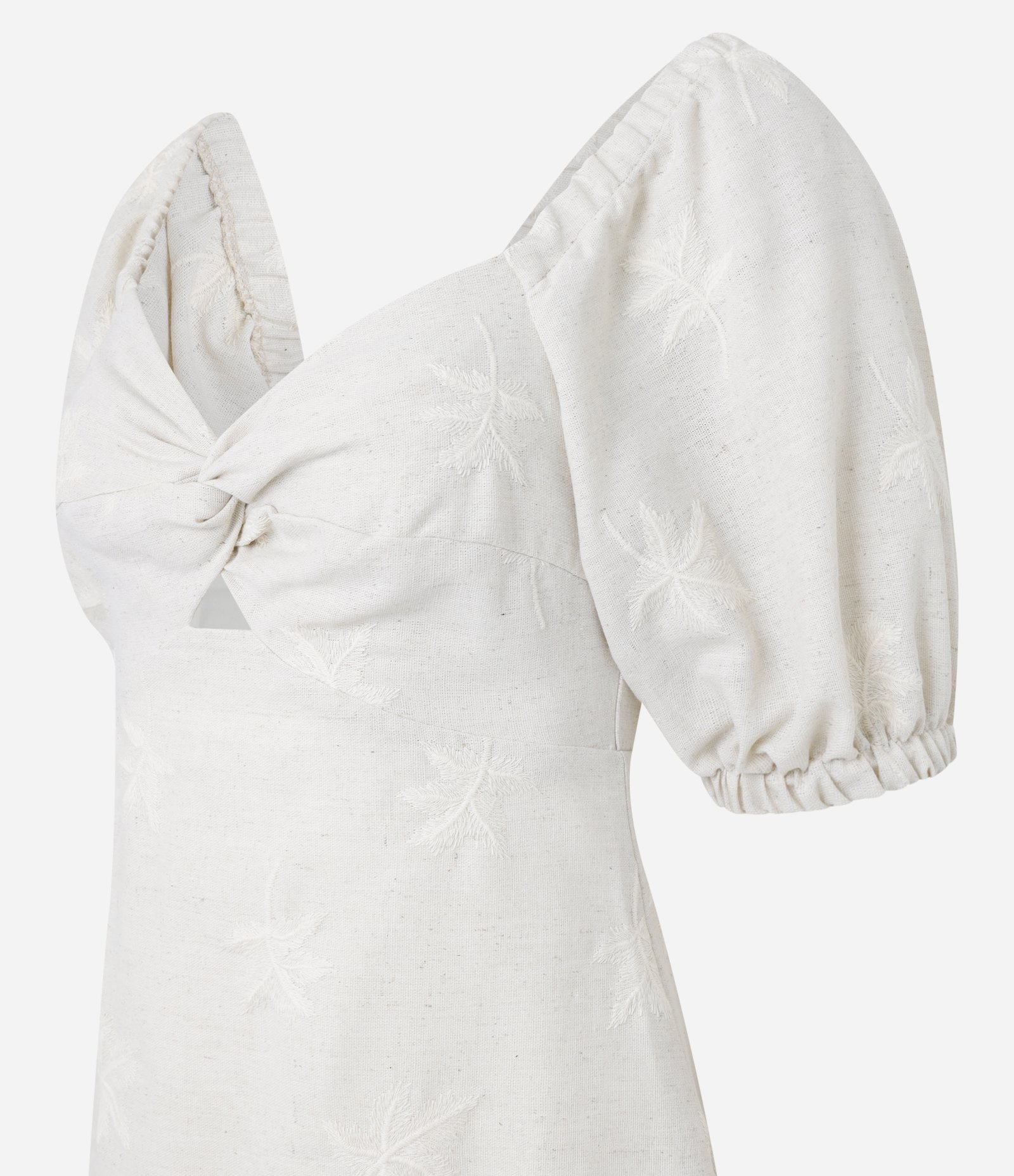 Vestido em Viscolinho com Manga Bufante e Coqueiros Bordados Off White 6