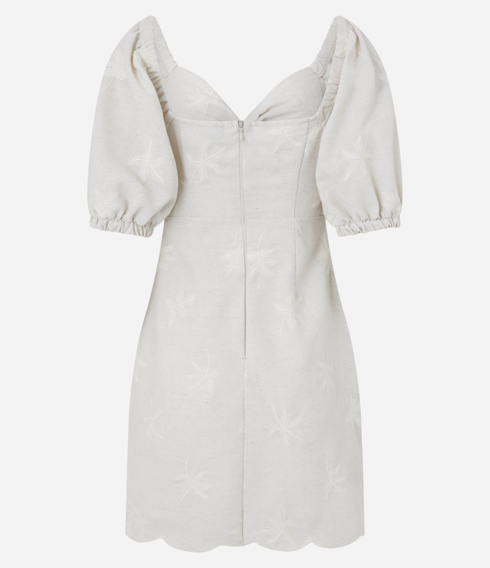 Vestido em Viscolinho com Manga Bufante e Coqueiros Bordados Off White 7