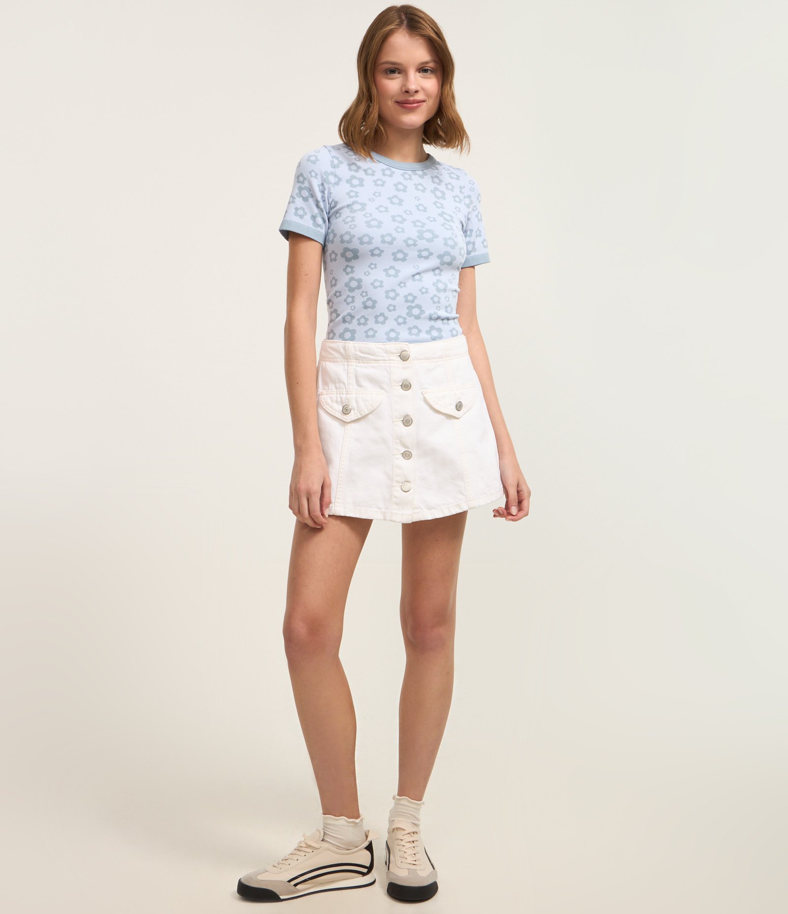 Blusa em Jacquard Seamless com Florzinhas Azul 2