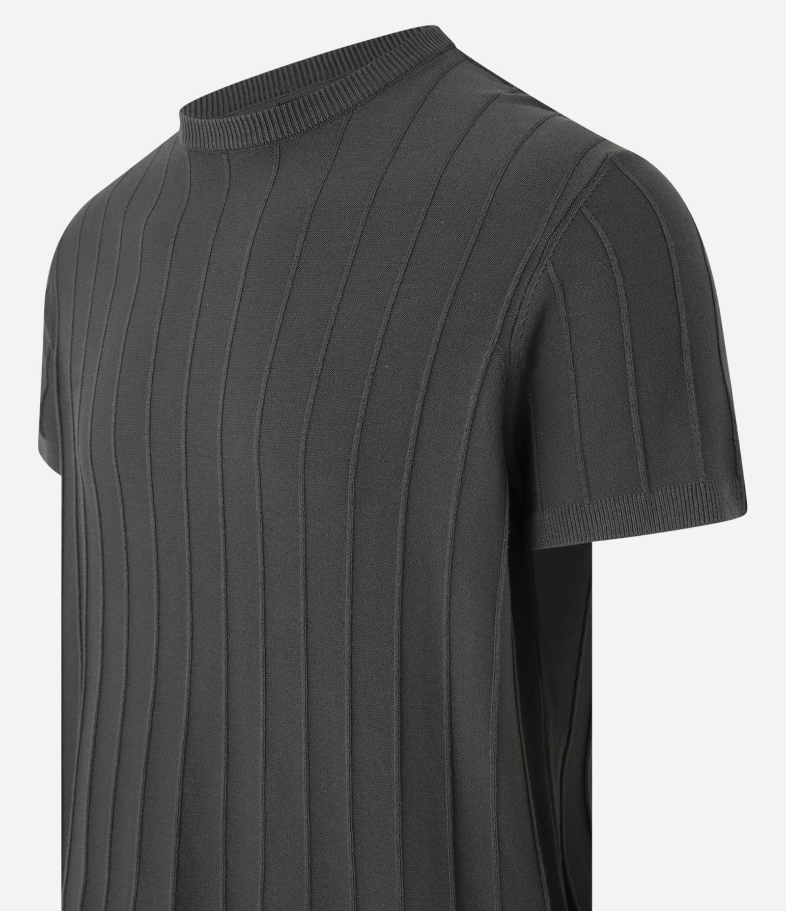 Camiseta Slim em Tricô com Relevos Verticais Verde Escuro 5