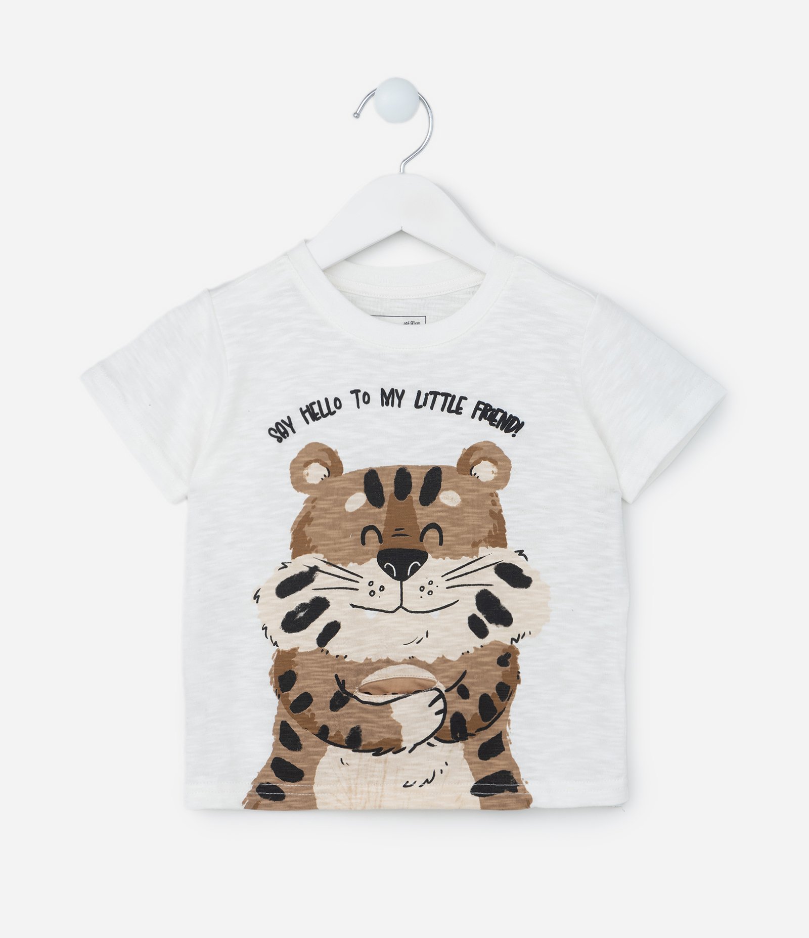 Camiseta Infantil com Estampa Interativa Tigrinho - Tam 1 a 5 Anos Branco 1