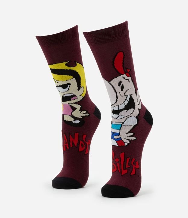Meia Cano Alto em Algodão com Estampa do Billy & Mandy