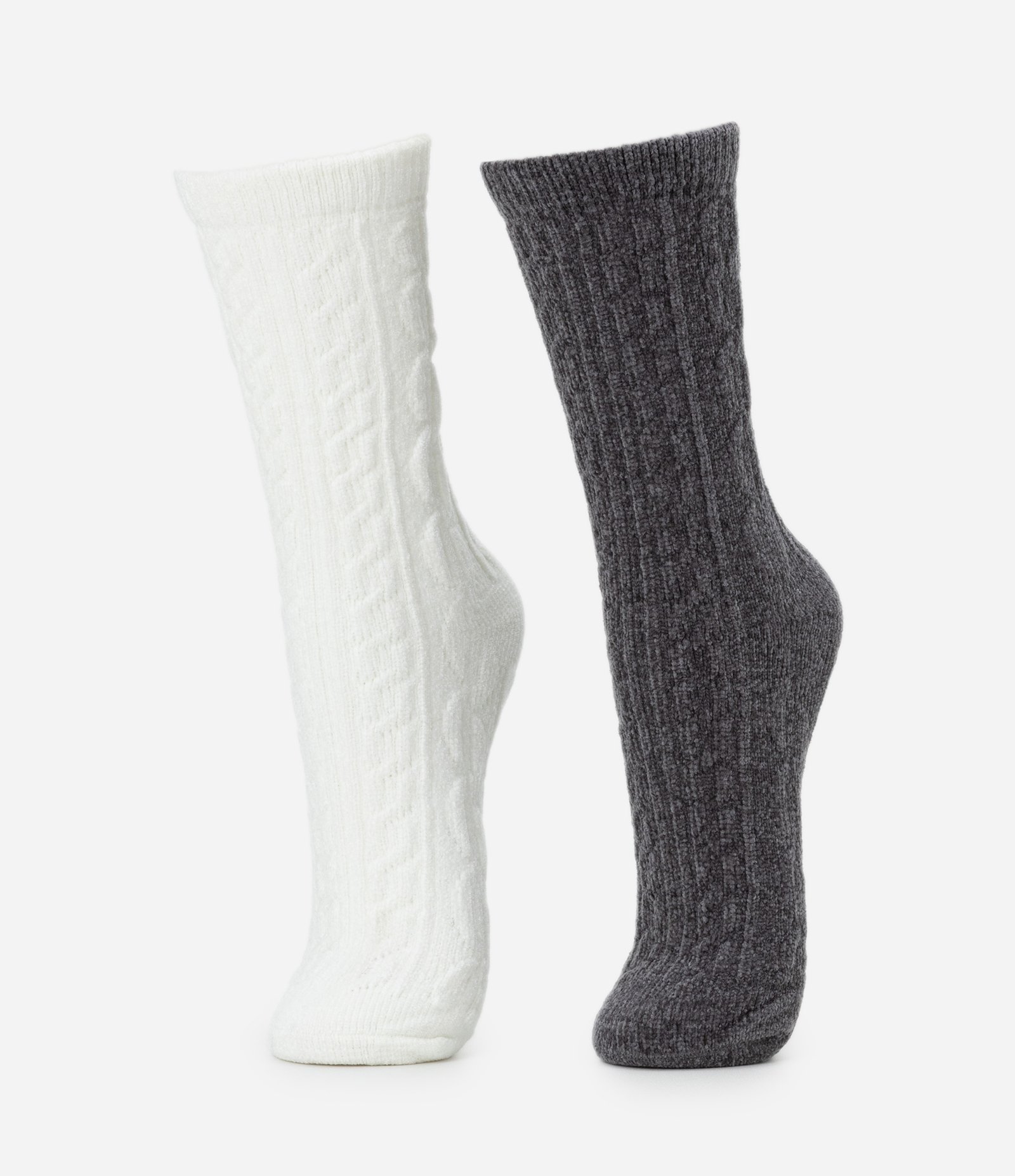 Kit 02 Meias Cano Alto em Chenille Jacquard Off White/Cinza 1