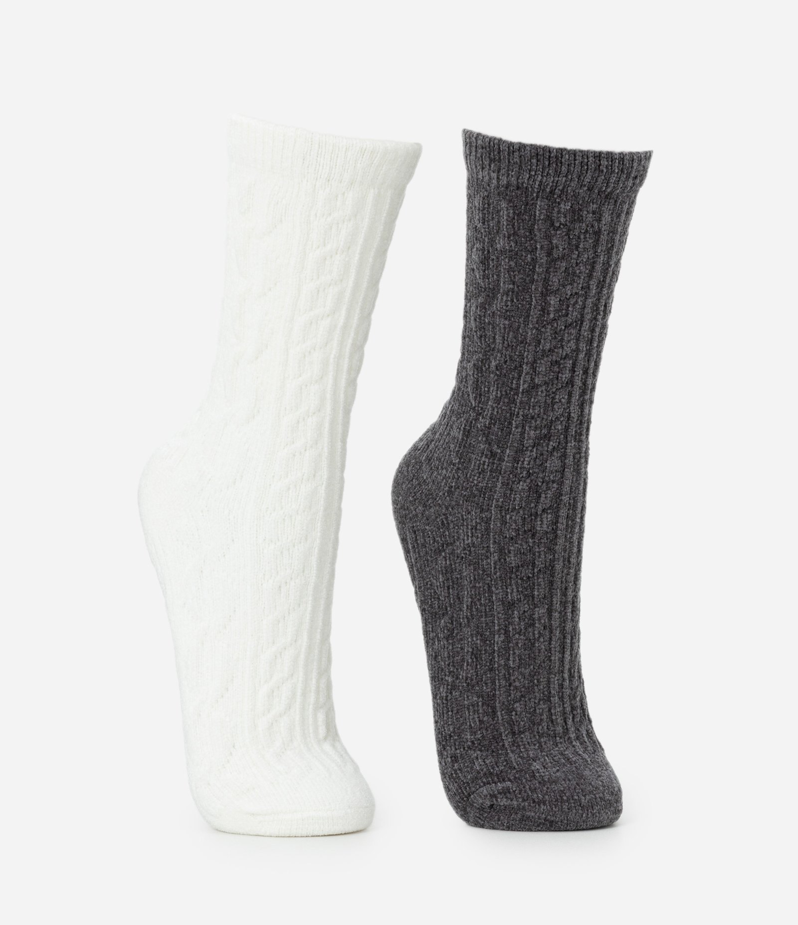 Kit 02 Meias Cano Alto em Chenille Jacquard Off White/Cinza 2