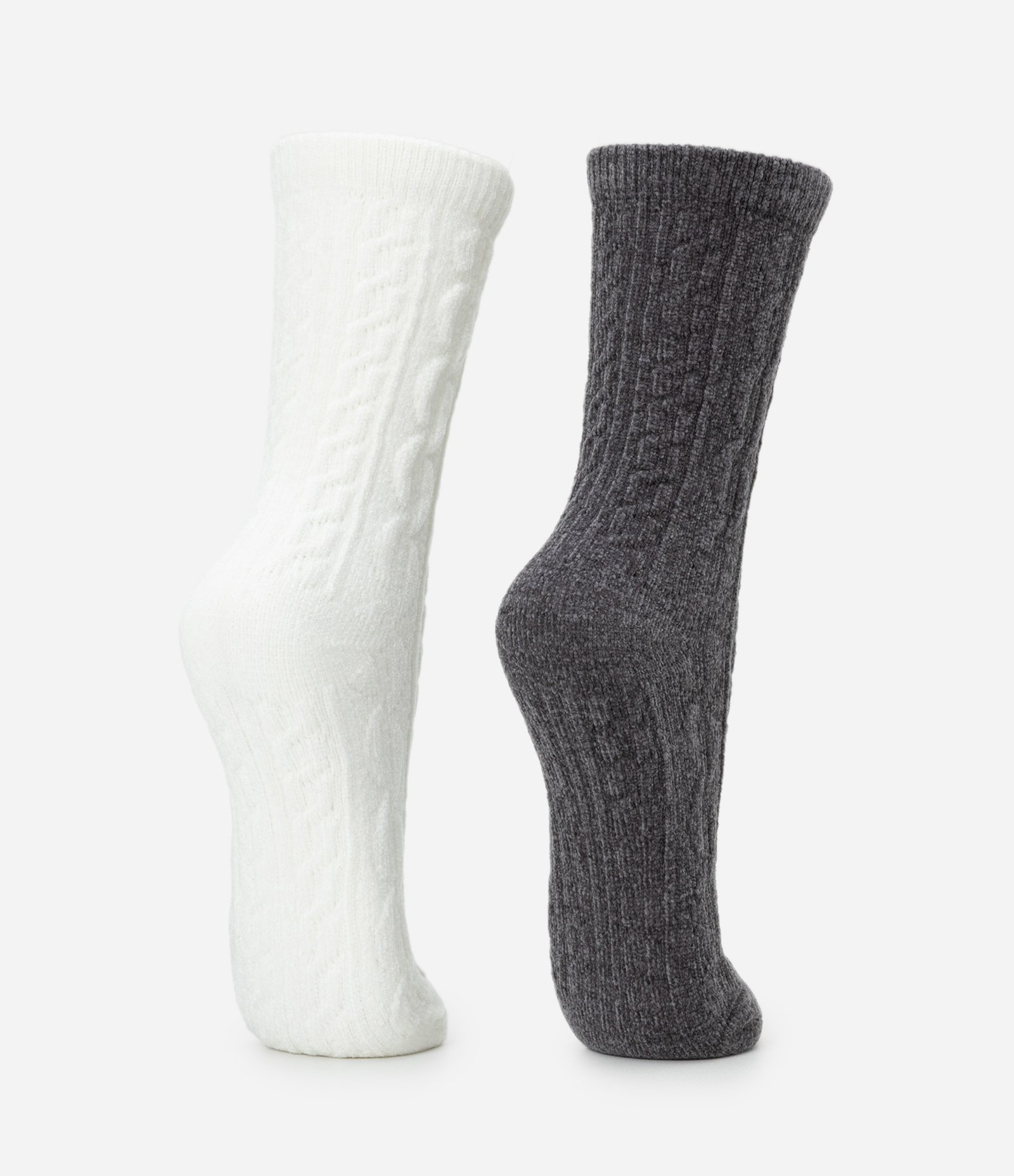 Kit 02 Meias Cano Alto em Chenille Jacquard Off White/Cinza 3