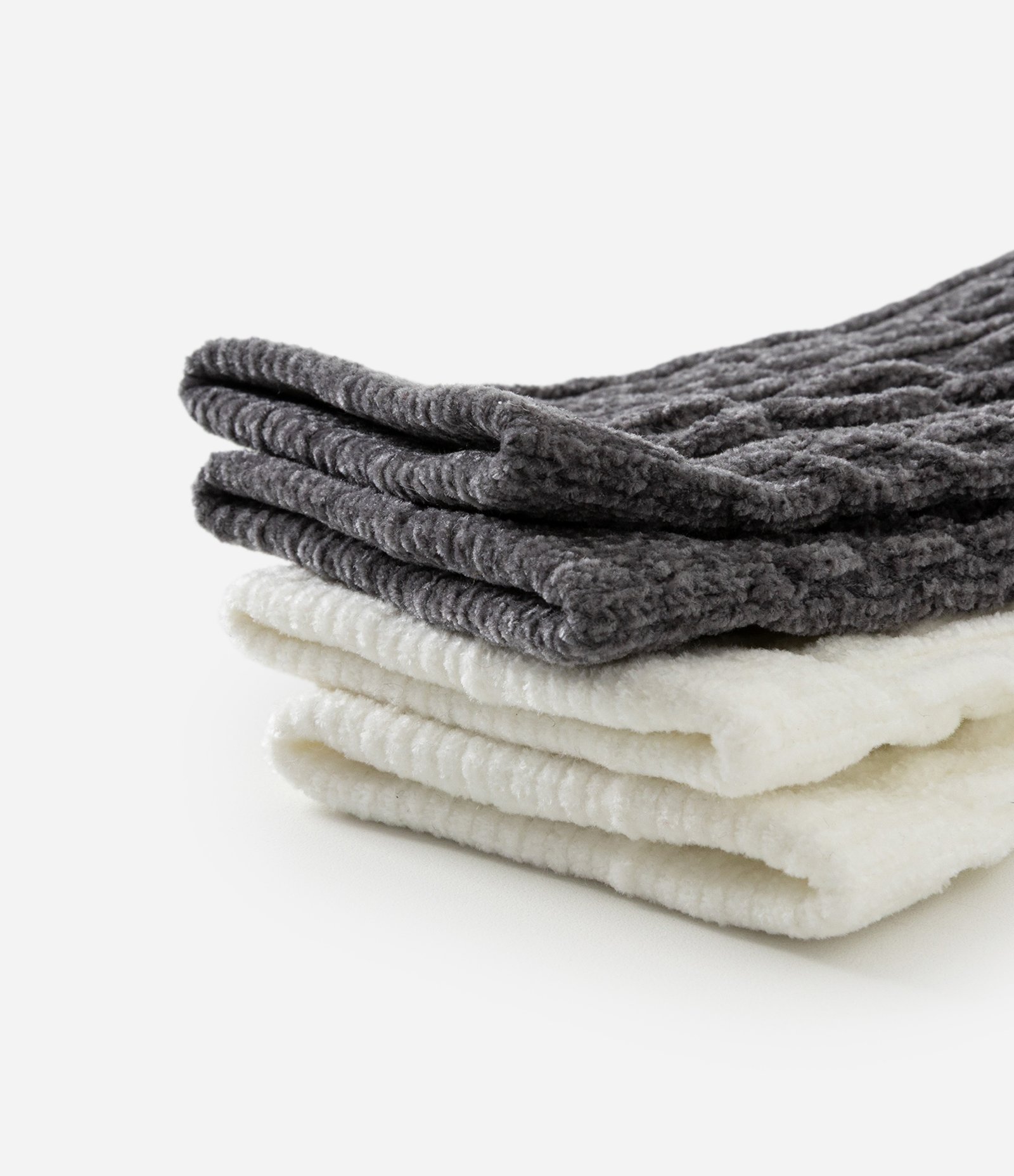 Kit 02 Meias Cano Alto em Chenille Jacquard Off White/Cinza 4