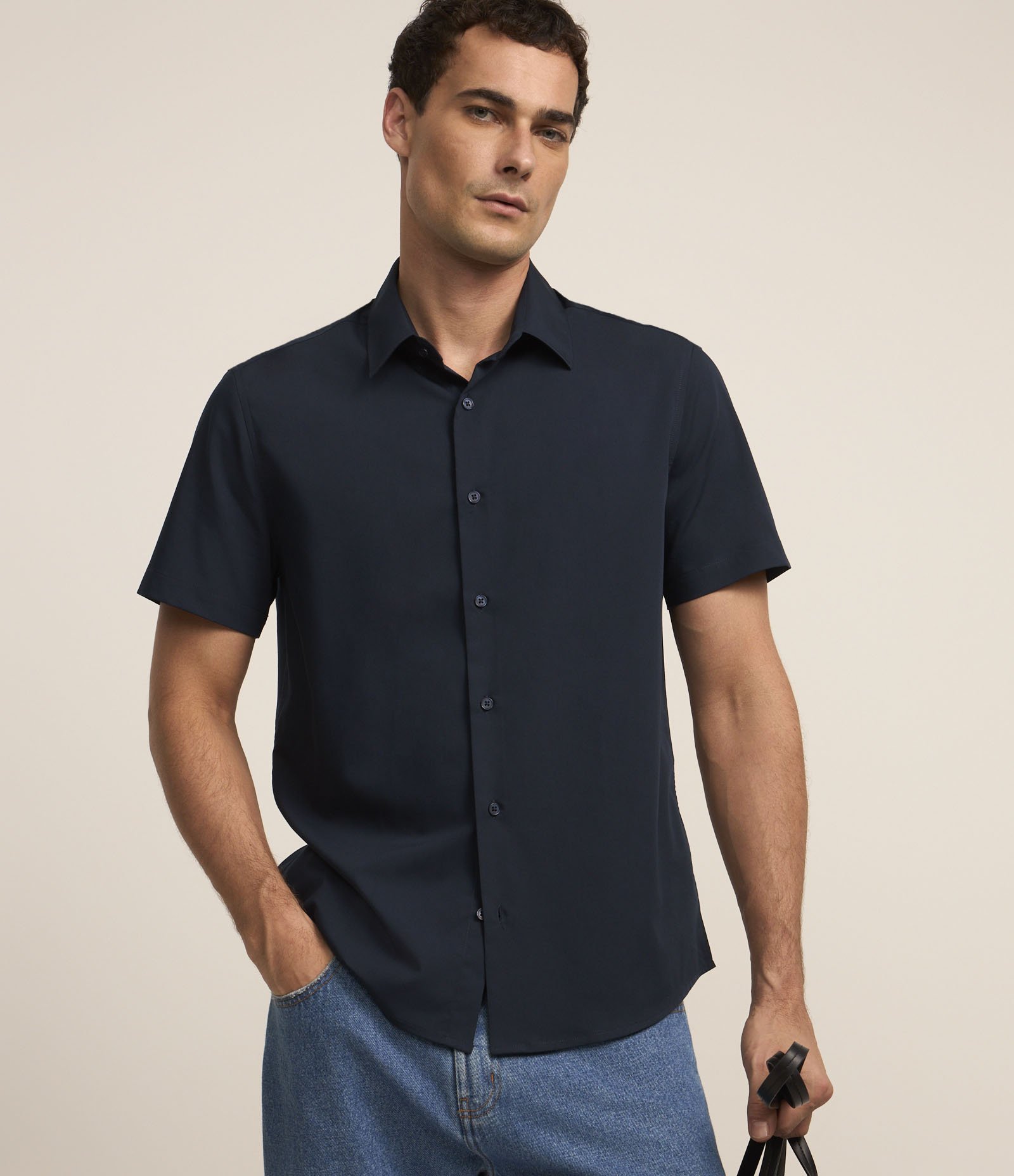Camisa Slim em Fibra de Bambu Azul Marinho