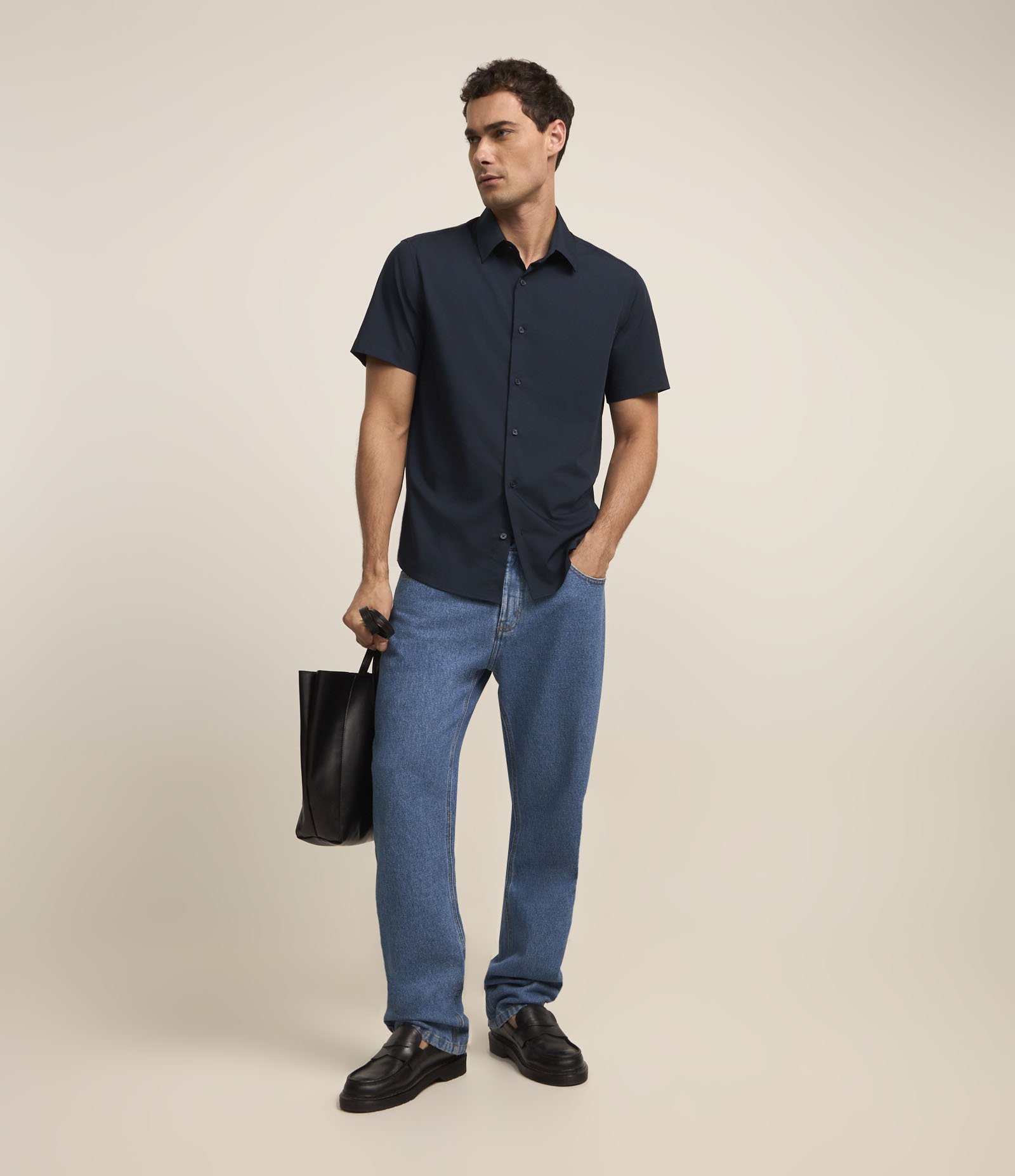 Camisa Slim em Fibra de Bambu Azul Marinho