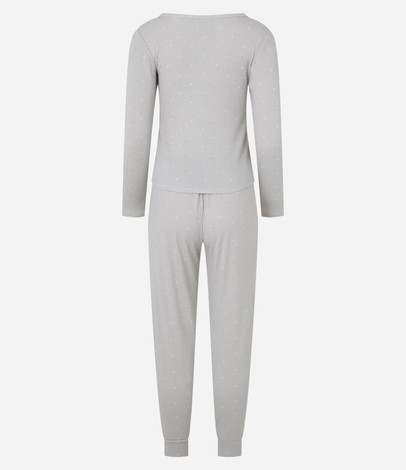 Pijama Longo em Ribana com Estampa Poá Cinza 5