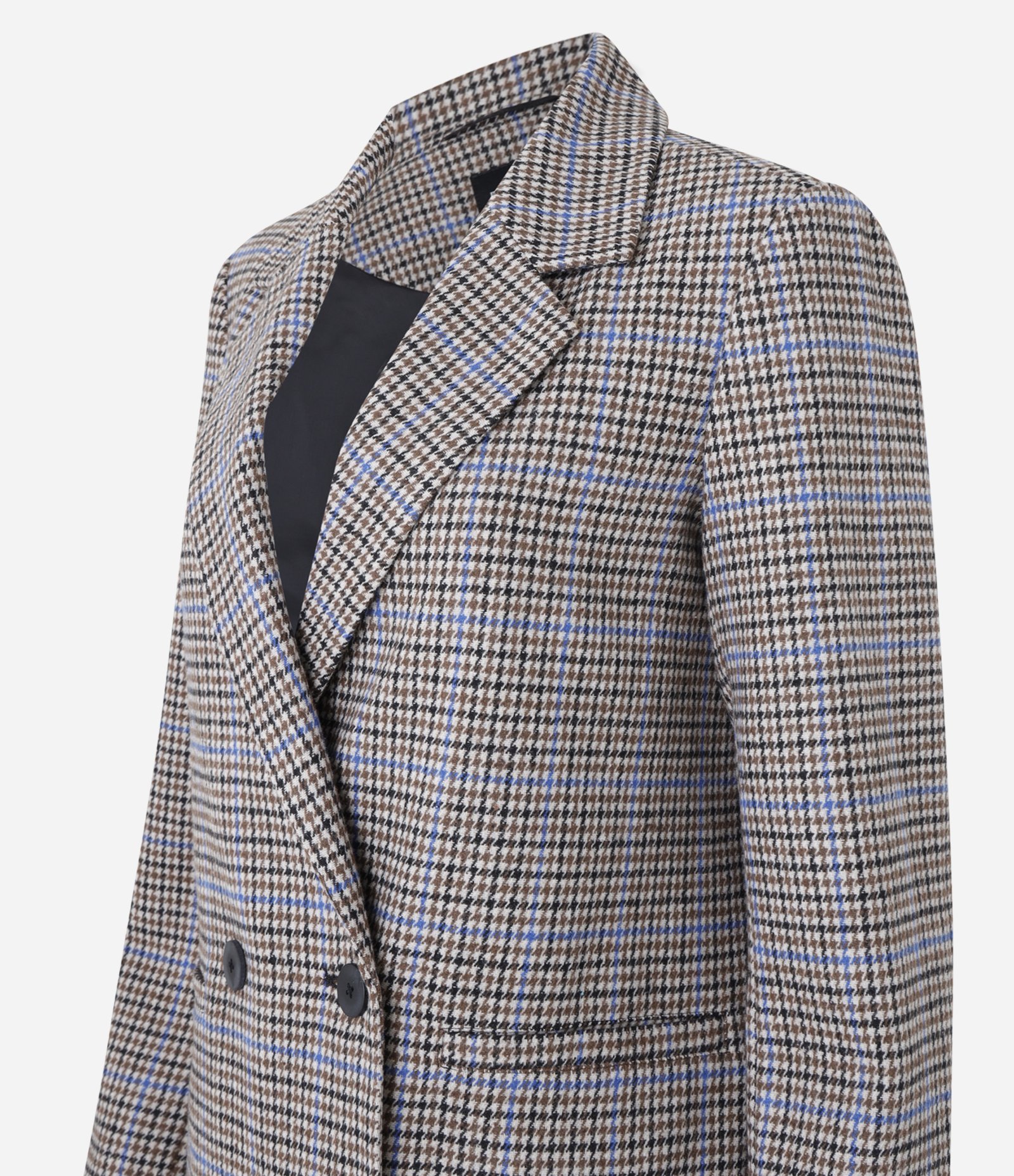 Blazer Longo Alfaiatado Polivelour Xadrez com Bolsos Marrom 7