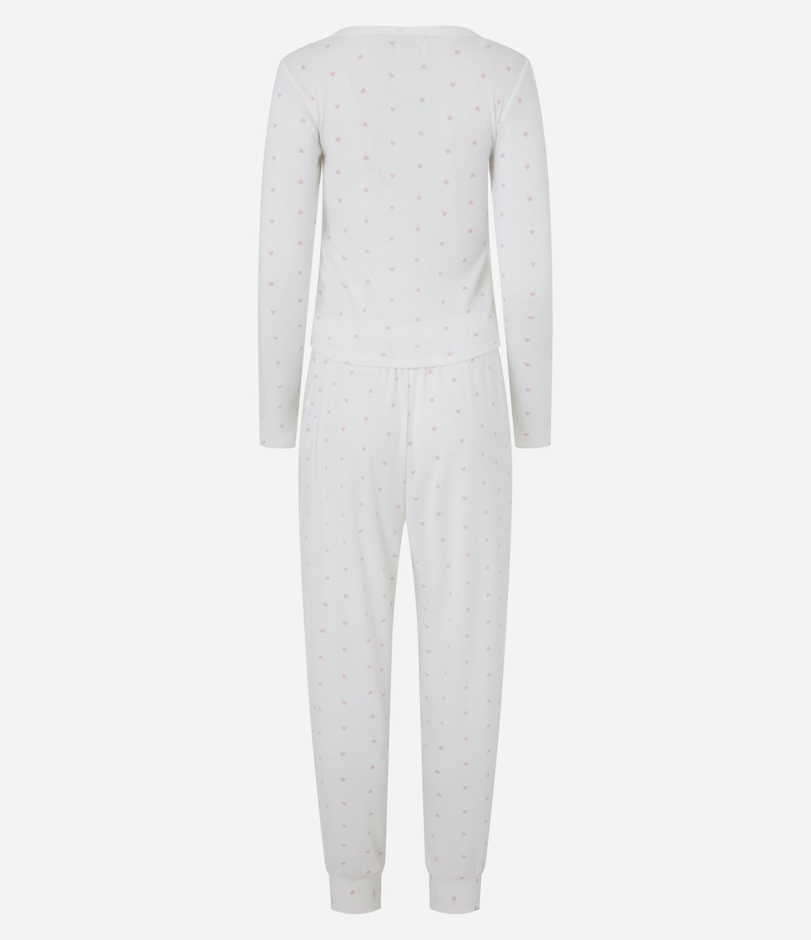 Pijama Longo em Ribana Estampa Coração Branco 5