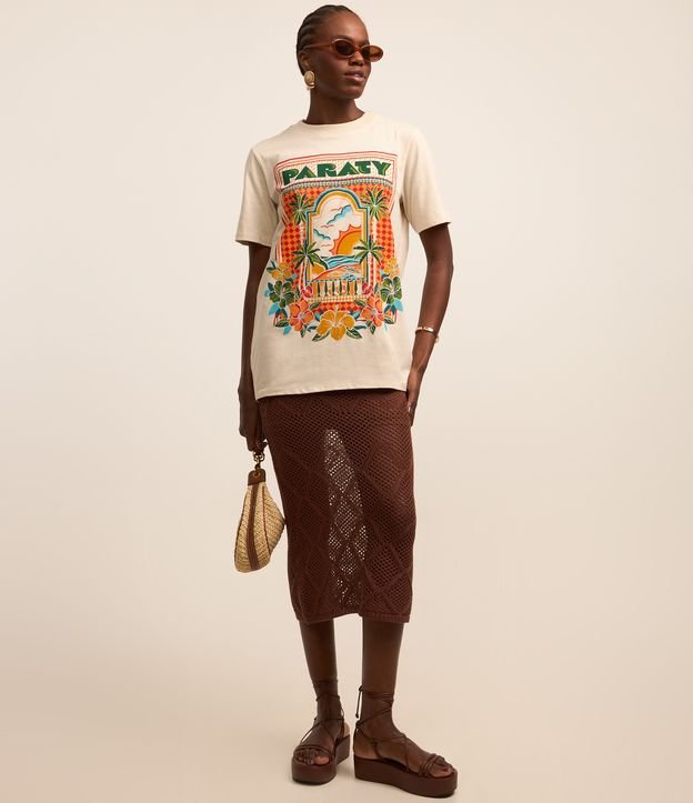 Camiseta Alongada em Algodão com Estampa Paraty